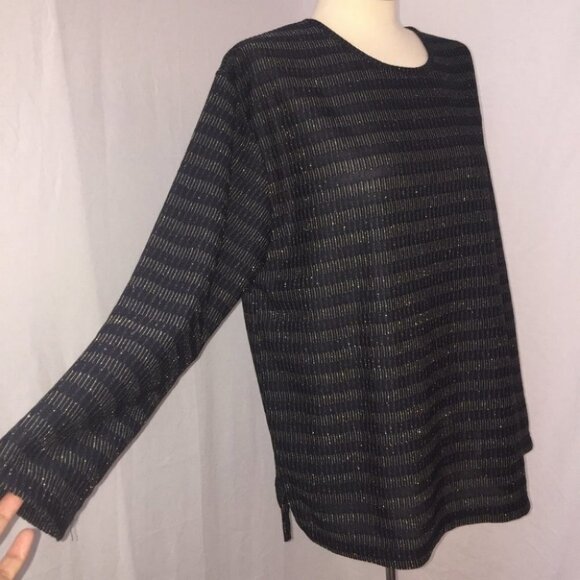 Blast long sleeve Top Blouse Sparkle Navy Gold Striped New with tag - Picture 2 of 8